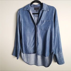 Foxcroft Nordstrom long sleeve button down boyfriend "denim" top Size 4